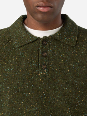 Polo en maille Donegal mélangée laine Alfie vert militaire 
