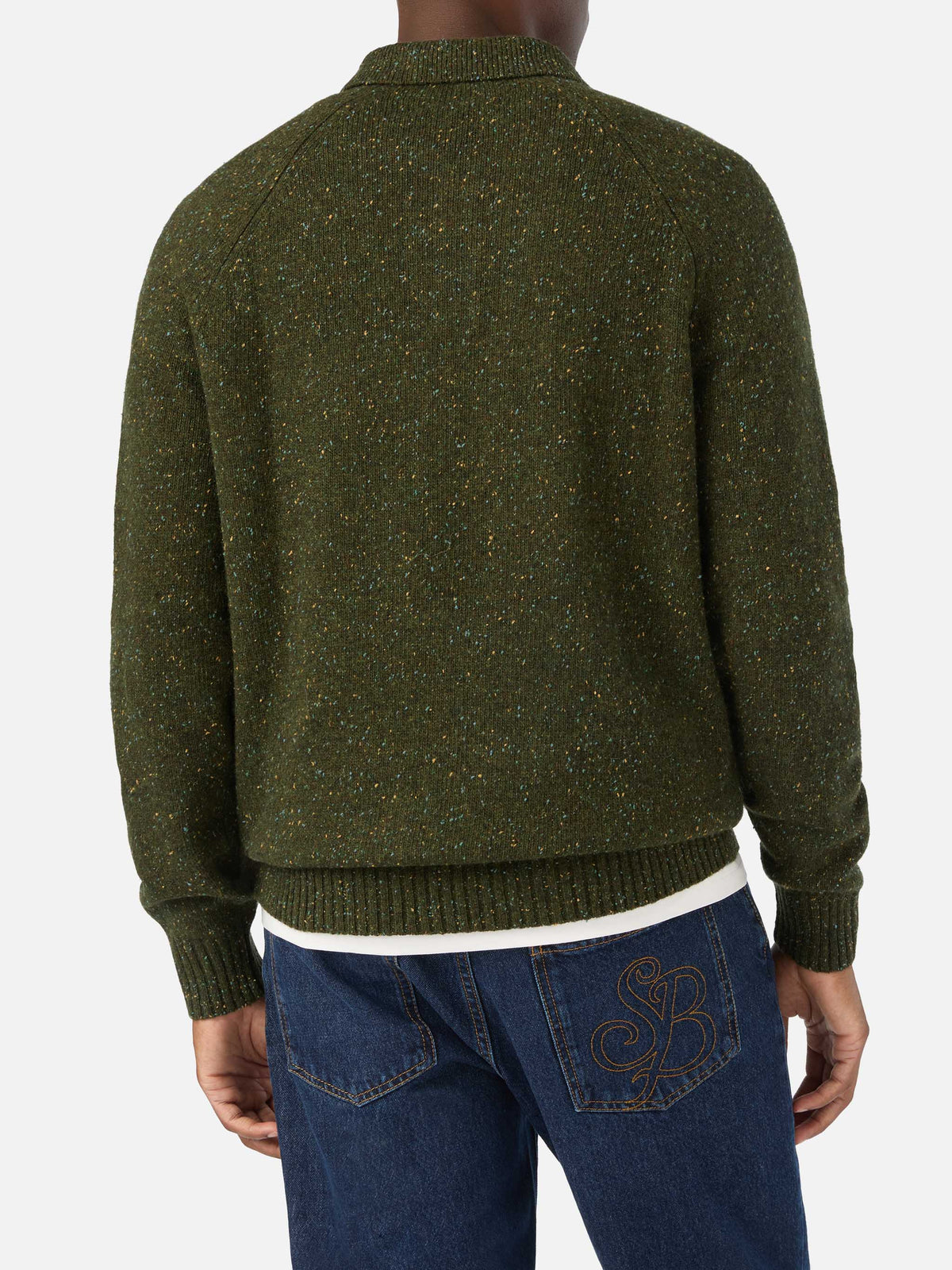 Polo en maille Donegal mélangée laine Alfie vert militaire 