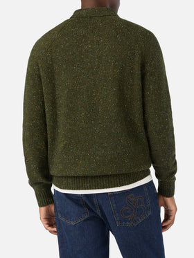 Polo en maille Donegal mélangée laine Alfie vert militaire 