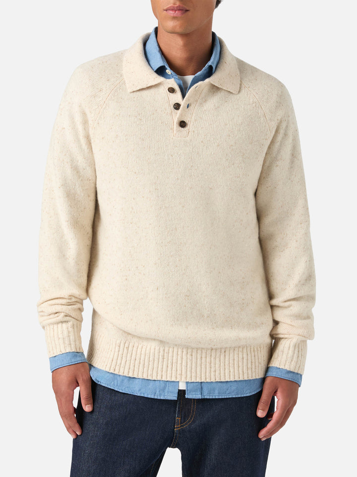 Beige Alfie wool blend Donegal knit polo