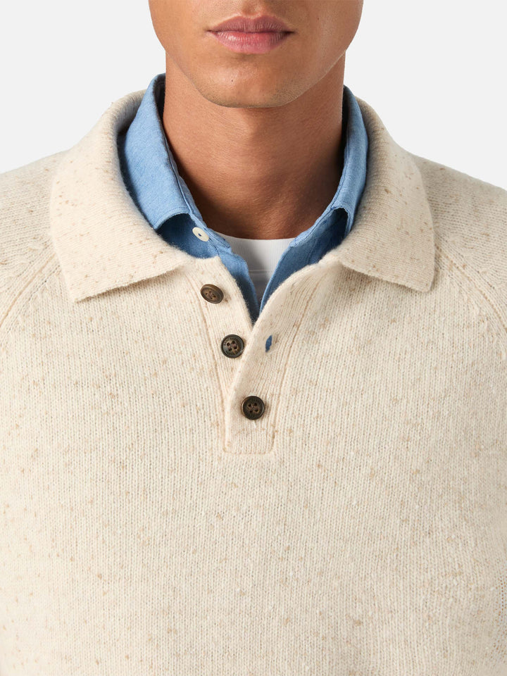 Beige Alfie wool blend Donegal knit polo