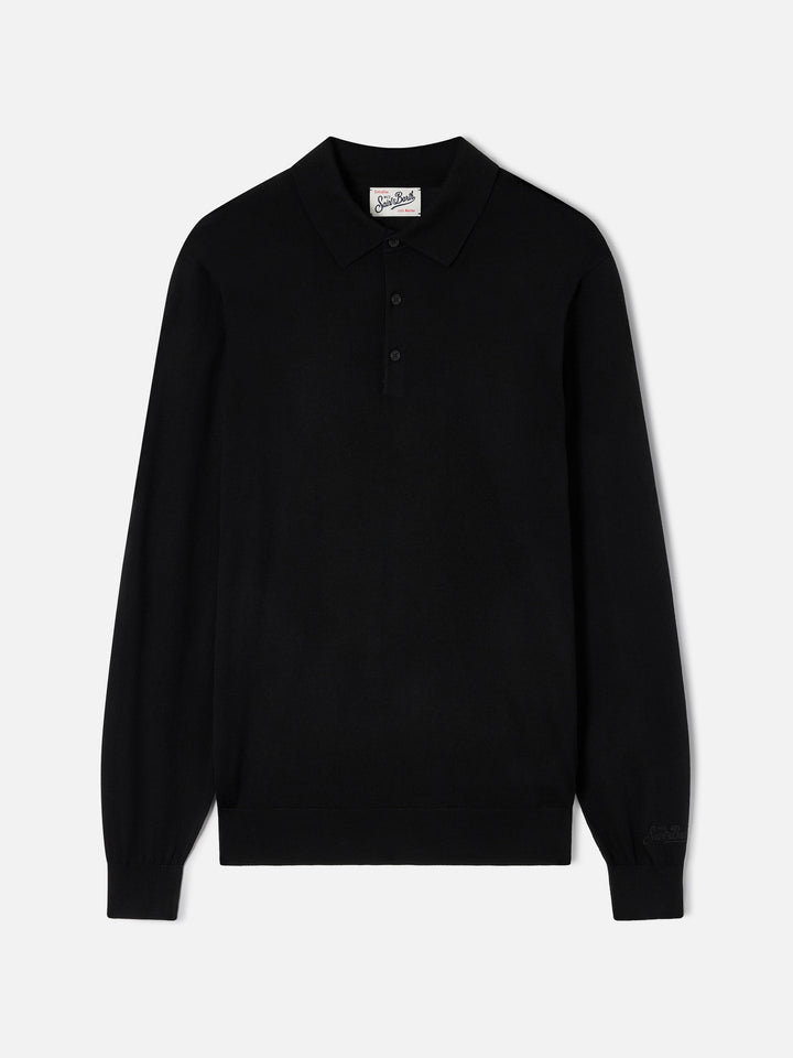 Black Alfie merino wool knit polo