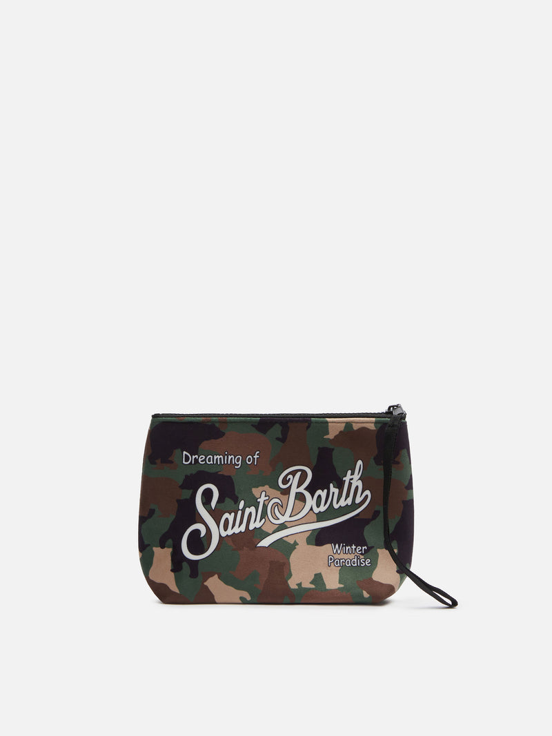 Pochette in lana Aline con stampa camouflage bear all over