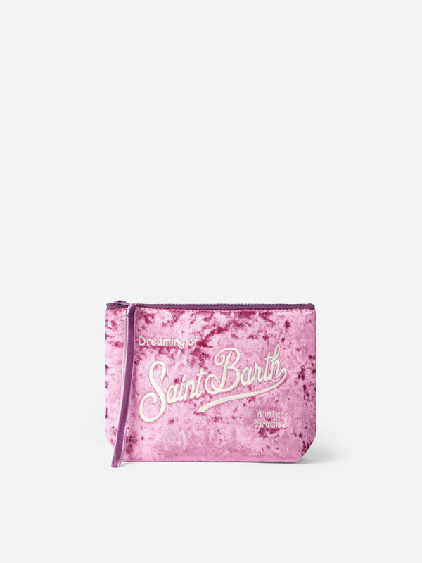 Rosa Chenille-Pochette Aline mit Logo-Stickerei