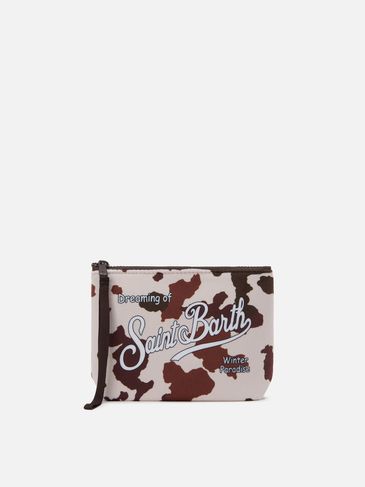 Aline Pouch in wool-effect fabric with cow-print