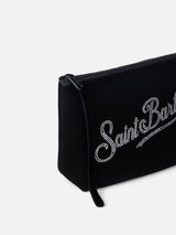 Schwarze Samtpochette Aline mit Strass-Logo