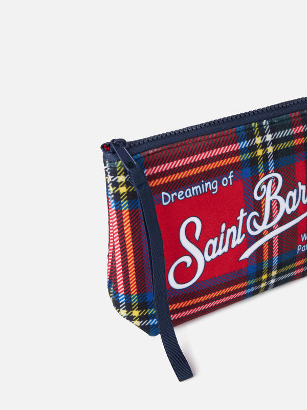 Pochette Aline in lana con stampa tartan rossa