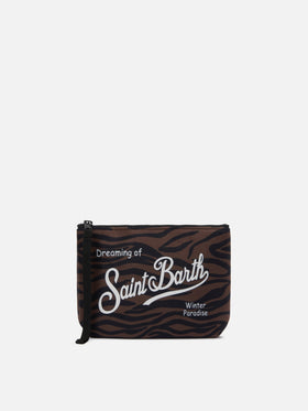 Aline Pouch in wool-effect fabric with zebra print