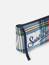 Pochette Aline in lana con stampa tartan bianca