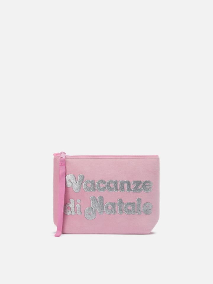 Aline Pouch in pink wool-effect fabric with Christmas Vacation print | VACANZE DI NATALE SPECIAL EDITION