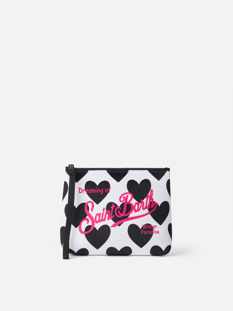 Off-white wooly pochette Aline with hearts print