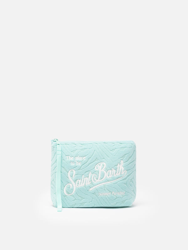 Pochette Aline in spugna verde acqua con motivo zebra embossed