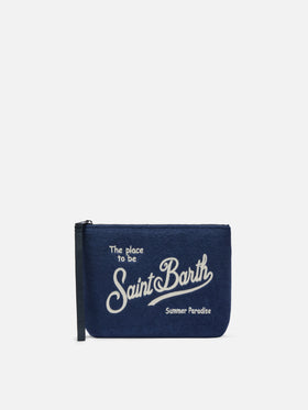 Aline navy blue terry-effect pouch