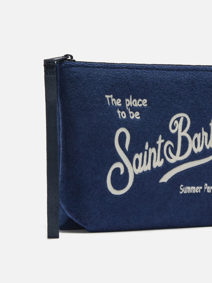 Aline navy blue terry-effect pouch