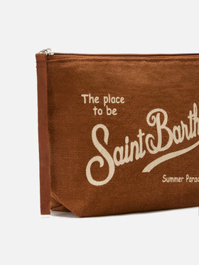 Aline brown solid color linen pouch