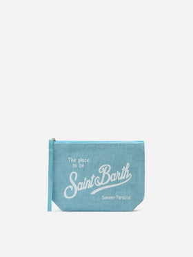 Aline light blue solid color linen pouch