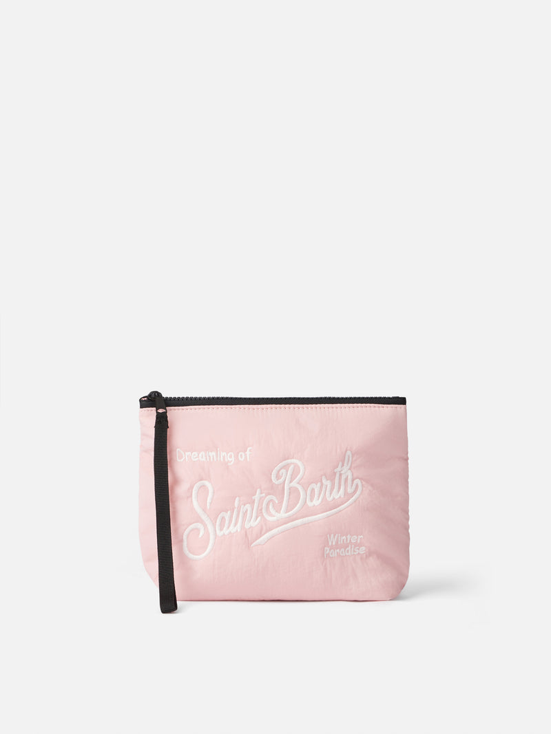 Rosa Puffer-Pochette Aline mit Logo-Stickerei