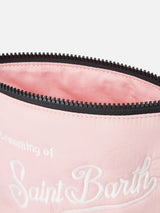 Pink puffer pochette Aline with logo embroidery