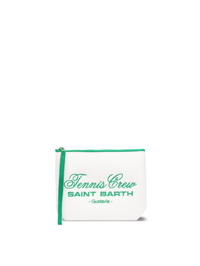 Aline white  piquet pochette with Tennis Crew Saint Barth embroidery