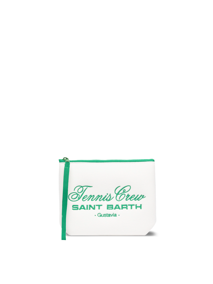 Pochette in piqué bianco Aline con ricamo Saint Barth Tennis Crew