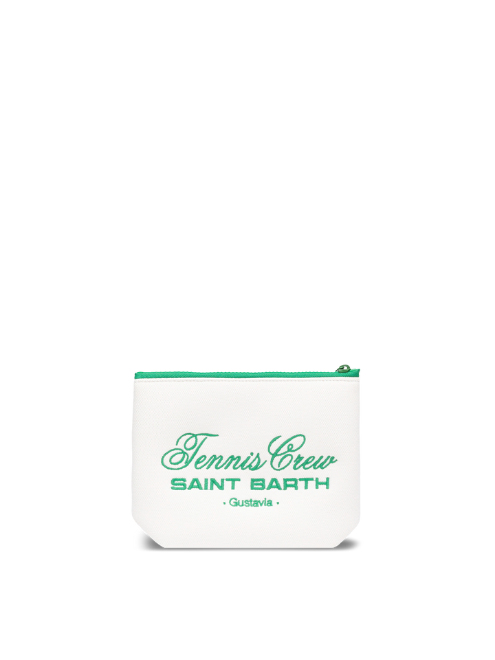 Aline white  piquet pochette with Tennis Crew Saint Barth embroidery