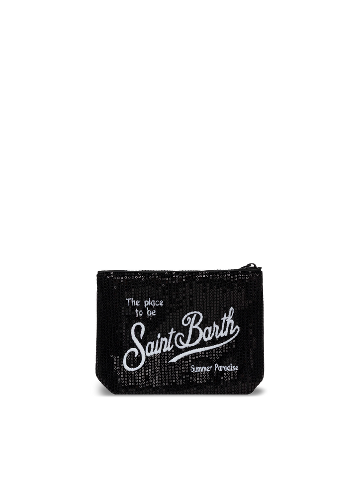 Aline black sequinned pochette with embroidered logo - MC2 Saint Barth