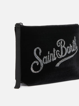 Pochette Aline Velvet in velluto nero e strass