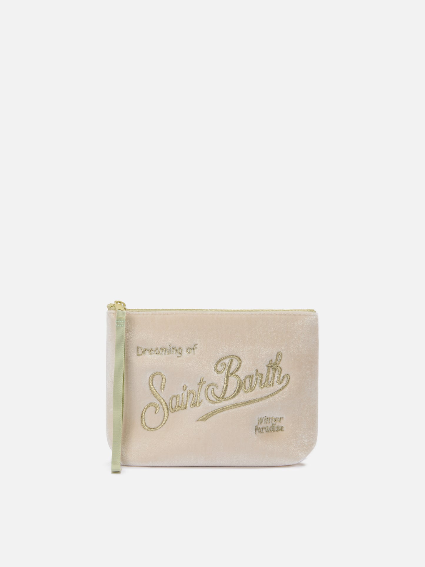 Pochette Aline Velvet in velluto bianco e strass