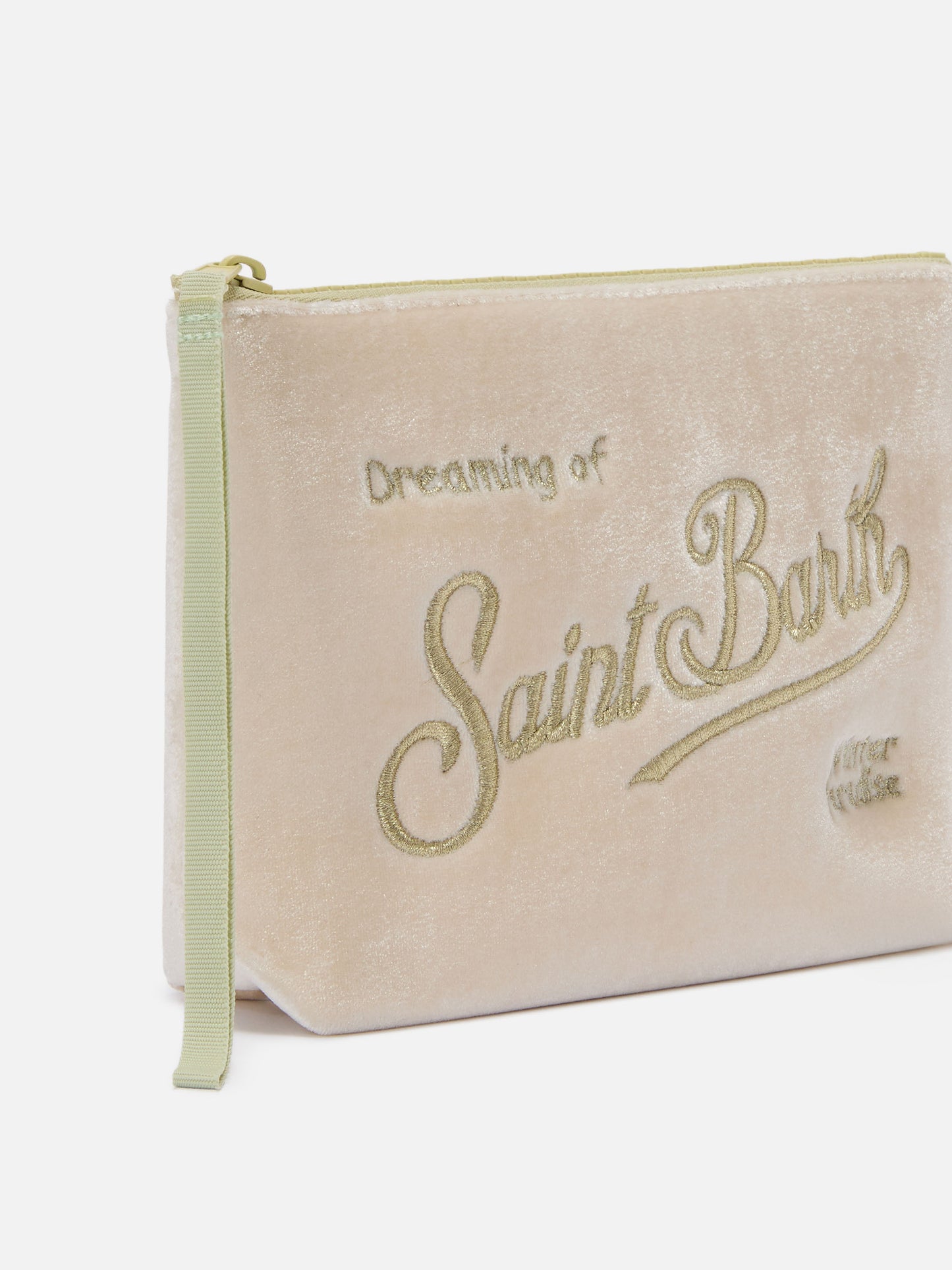 Pochette Aline Velvet in velluto bianco e strass