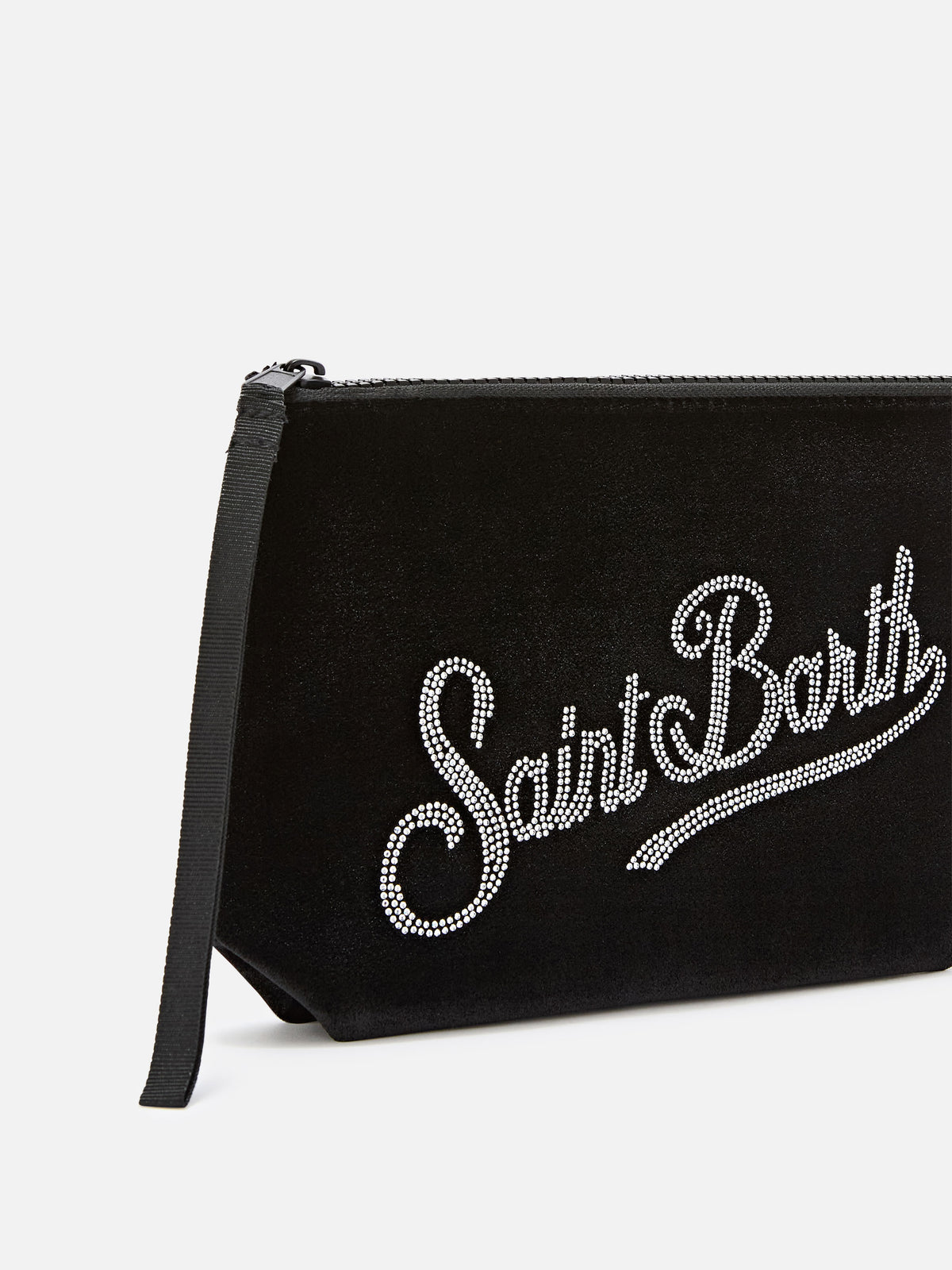 Schwarzes Aline aus Samt pochette mit Strasslogo 