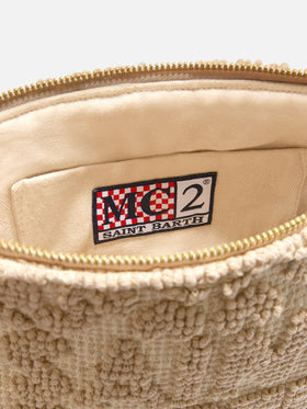 Aline beige cotton pouch with tufting embroidery