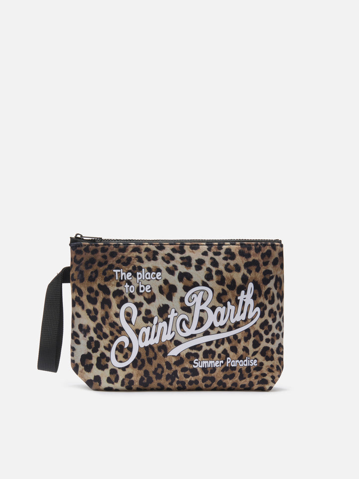 Aline leopard print scuba pouch