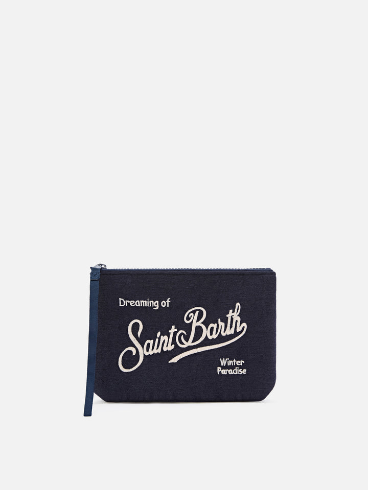 blue Aline in misto lana blu navy pochette con ricamo del logo 