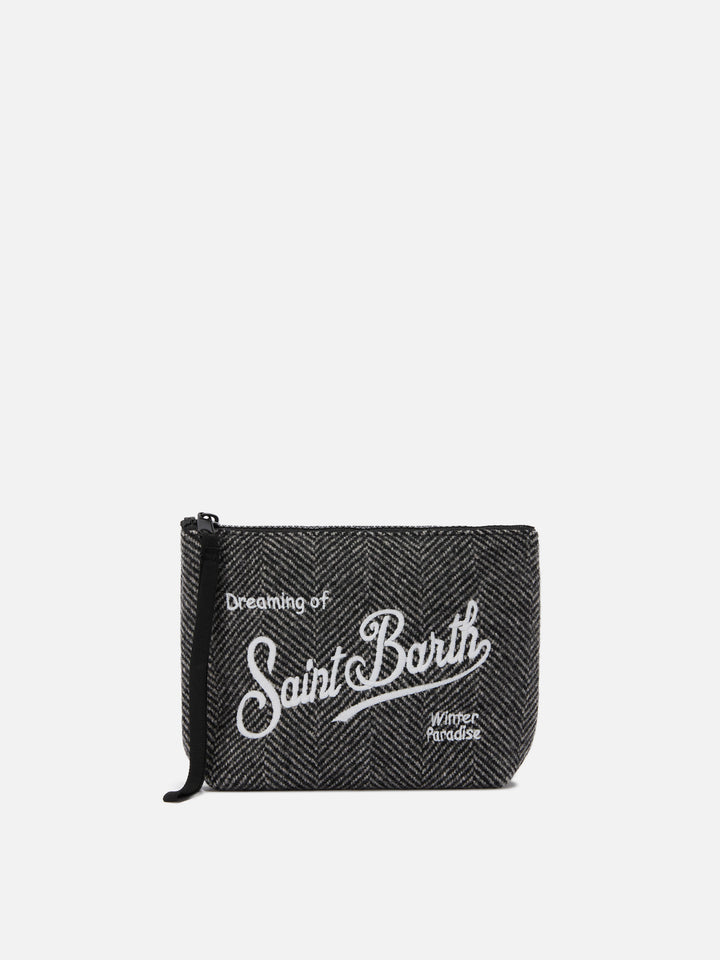 Aline Wool Pouch in herringbone wool blend