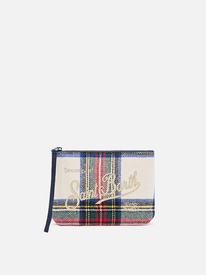 Aline de mezcla de lana pochette con estampado tartán y bordado del logotipo 