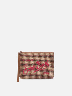 Aline wool blend pochette with houndstooth pattern and logo embroidery