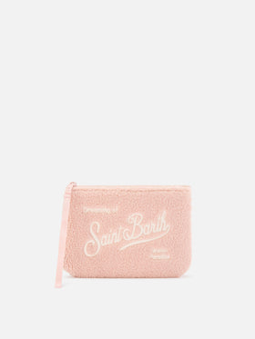 Pink Aline teddy pochette with logo embroidery