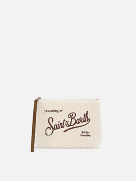 Teddy Aline beige pochette con bordado de logo marrón 