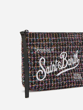 Schwarze Aline-Tweed-pochette mit Logostickerei 