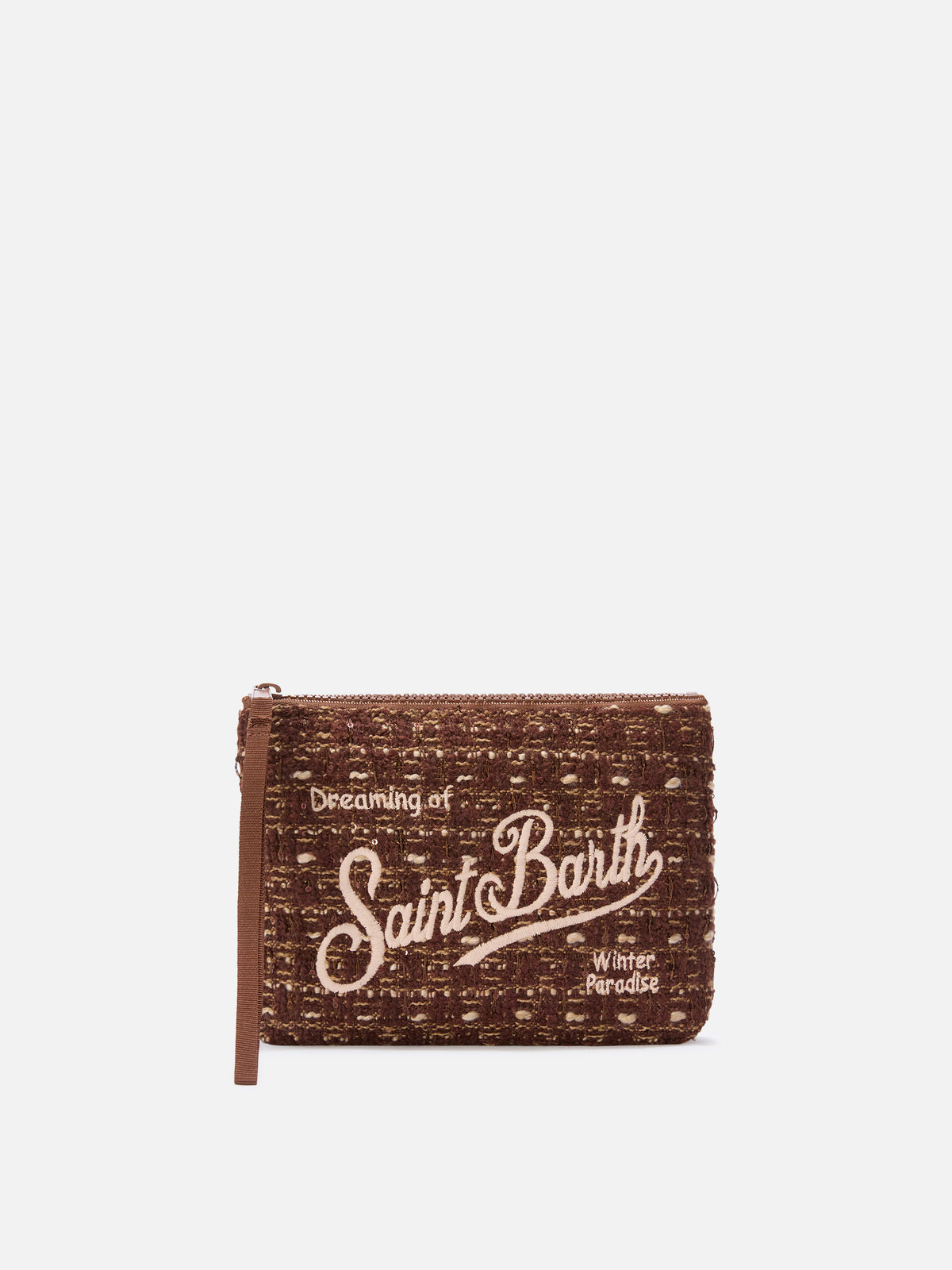 Brauner Aline Tweed pochette mit Logo-Stickerei 