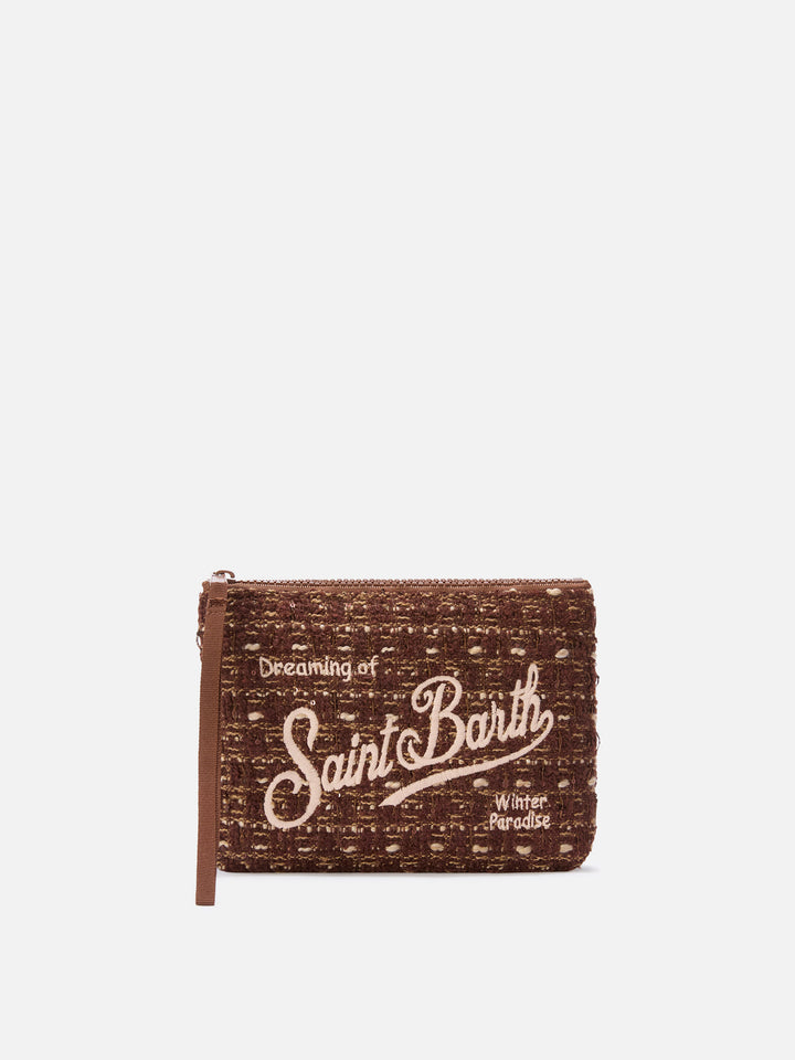 Brauner Aline Tweed pochette mit Logo-Stickerei 