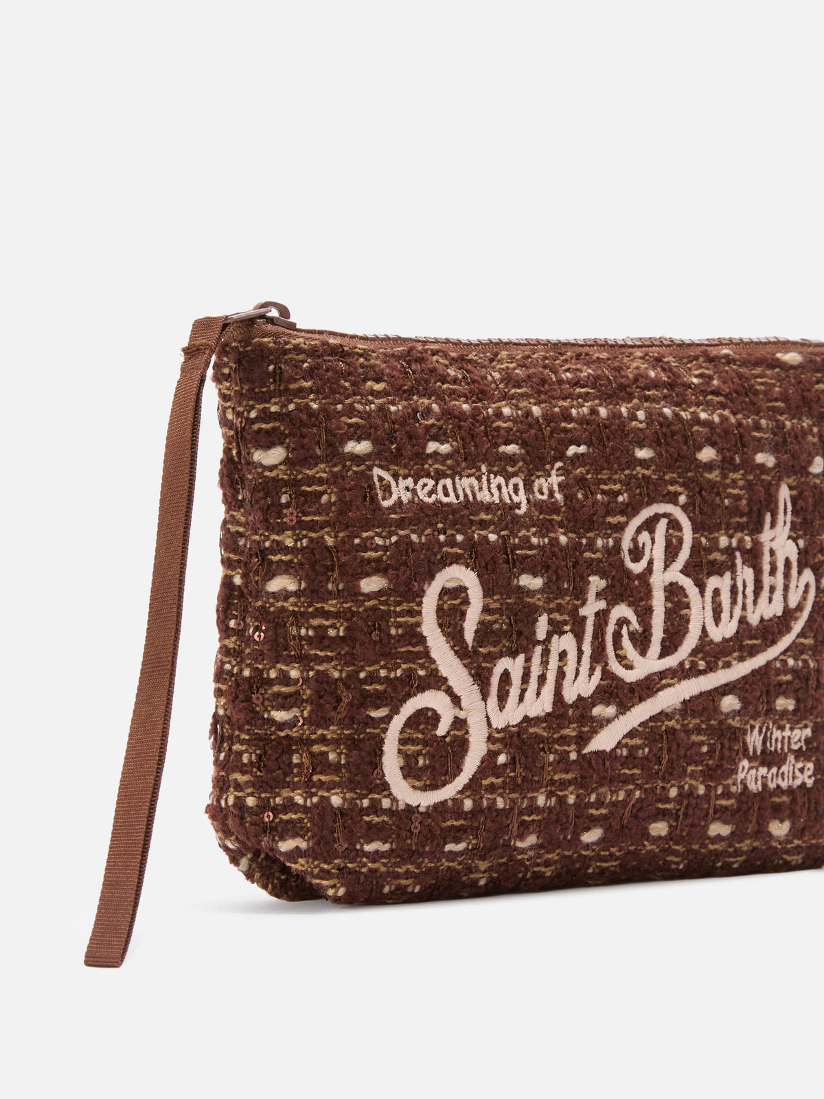Brauner Aline Tweed pochette mit Logo-Stickerei 