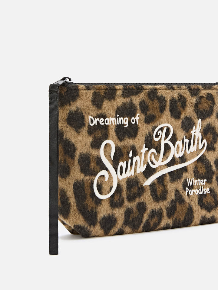 Feutre Aline pochette avec imprimé léopard et broderie logo 