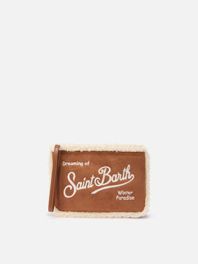 Pochette Aline Shearling in sherpa e faux suede cammello