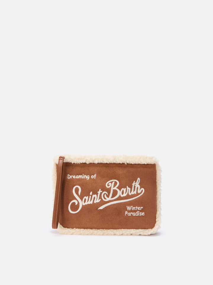 Pochette Aline Shearling in sherpa e faux suede cammello