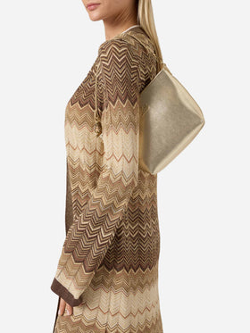 Aline bag in gold laminated leather with metal logo plaque