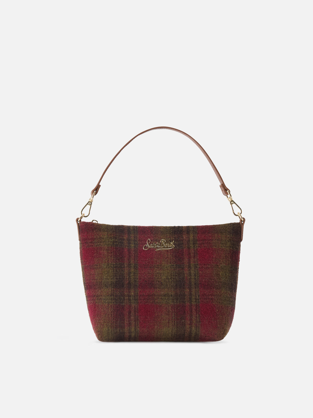 Schultertasche Aline mit Tartanmuster und Ledergriffen 