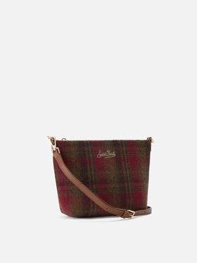 Schultertasche Aline mit Tartanmuster und Ledergriffen 