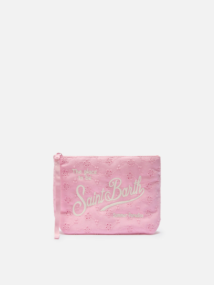Aline pink broderie anglaise cotton pouch