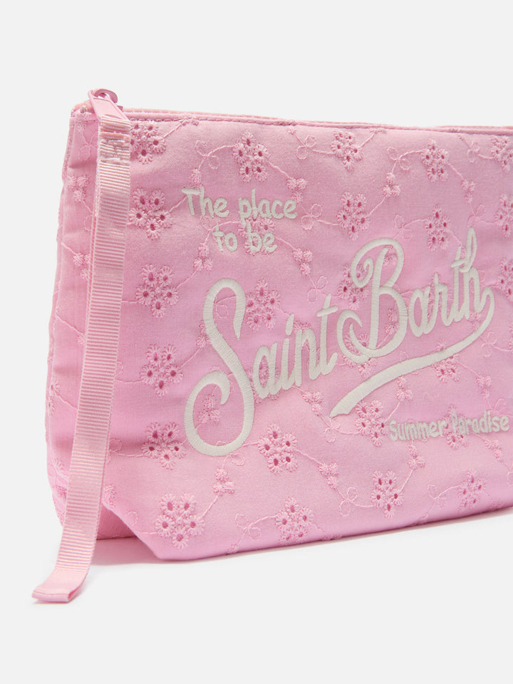 Aline pink broderie anglaise cotton pouch